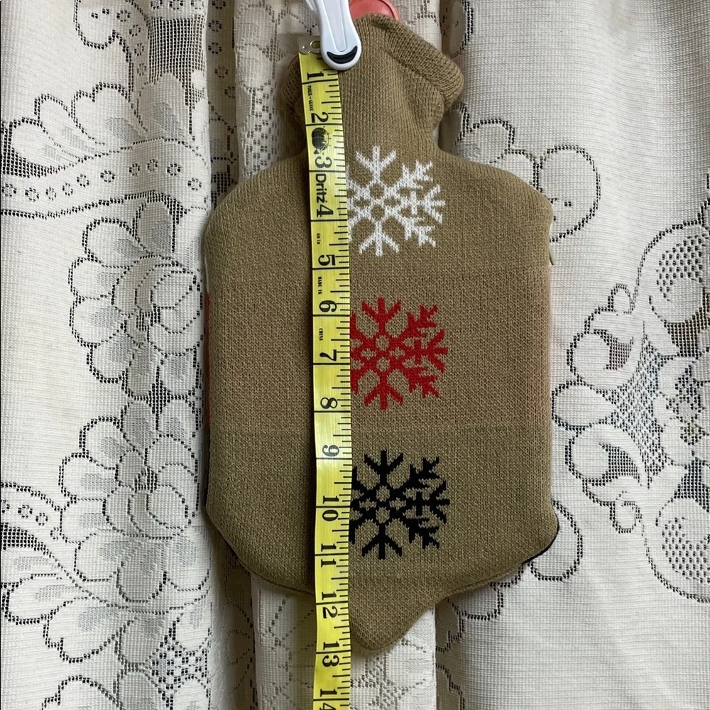 Liz Claiborne Red Black White Tan Snowflake Hot Water Bottle & Cover NWT